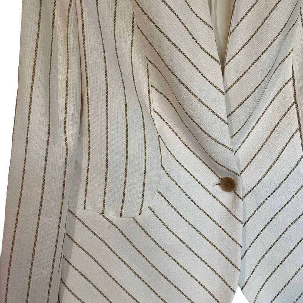Amanda Smith Women's Cream Geometric Striped Suit Jacket Single Breasted Size 14 - Picture 2 of 11
